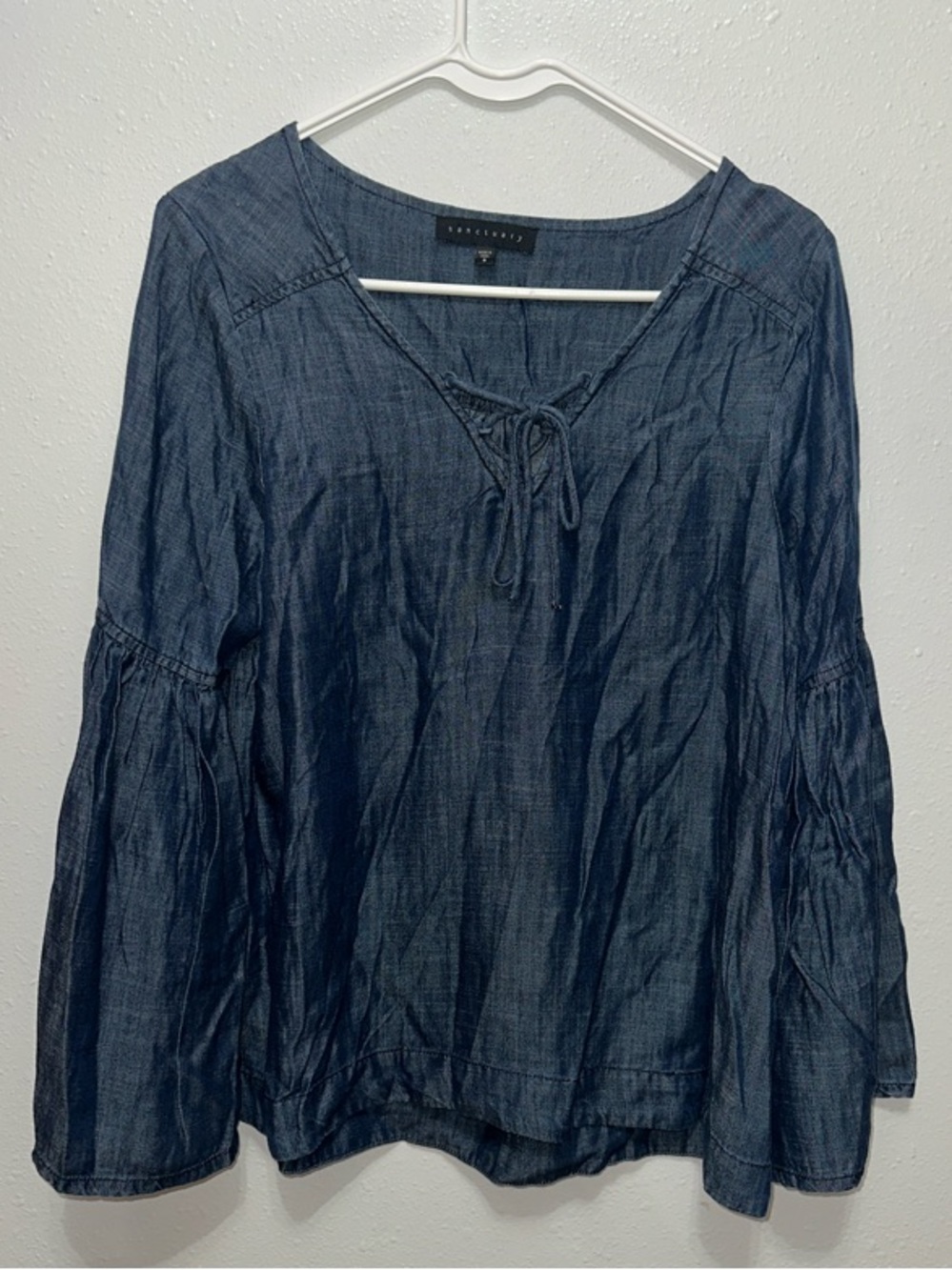 Sanctuary Indigo Tie-Neck Peasant Blouse